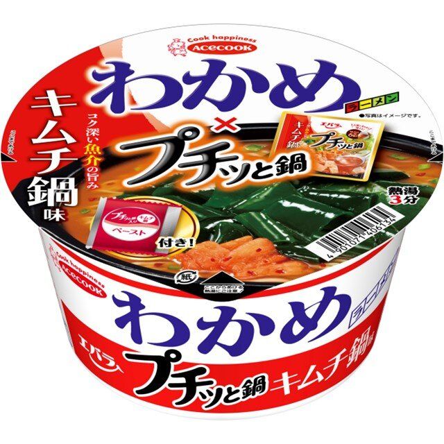 エースコック　わかめラーメン×プチッと鍋　キムチ鍋味